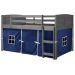 Donco Kids Antique Grey Twin Louver Low Loft Bed w/ Blue Tent Kit