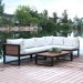 Walker Edison Furniture Company 4-Piece Natural All-Weather Outdoor Aluminum Conversation Set with Cream Cushions