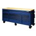Husky 72 in. 18-Drawer Mobile Workbench with Adjustable-Height Solid Wood Top in Matte Blue