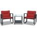 Costway Black 3 pc Rattan Wicker Patio Conversation Set Rocking Chairs w/ Red Cushions