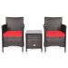 Costway Brown 3-Piece Wicker Patio Conversation Seating Set w/ CushionGuard Red Cushions