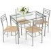 Costway 5-pc Rectangle Glass Top Beige Bar Table Set Dining Set