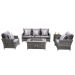 moda furnishings Grice 5 pc Wicker Patio Conversation Set w/ Gas Fire Pit Table and Gray Cushions