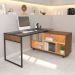 Techni Mobili Oak L-Shape Corner Desk w/ Multiple Storage