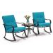 3-Piece Steel Outdoor Rocking Bistro Sets w/ Blue Cushion