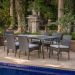 Noble House Joyce Grey 7-Piece Faux Rattan Outdoor Dining Set with Grey Cushion 21277