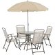 Outsunny 6-pc Metal Round Outdoor Dining Furniture Set and Umbrella with 4-Folding Dining Chairs and Glass-Top Dinner Table