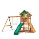 Gorilla Playsets DIY Outing III Wooden Playset w/ Wood Roof, Wave Slide and Rock Wall