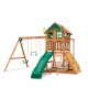 Gorilla Playsets Installed Outing III Wooden Playset with Wood Roof, Monkey Bars and Rock Wall