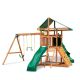 Gorilla Playsets Outing III Wooden Playset with Tube Slide, Wave Slide and Rock Wall