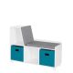 RiverRidge Home Kids White Storage Bench with Cubbies with 2pc Turquoise Bins