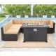 AECOJOY Black 7-Piece Wicker Patio Conversation Set Firepit Outdoor Sectionals with Beige Cushions