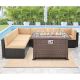AECOJOY Brown 7-Piece Wicker Patio Conversation Set Firepit Outdoor Sectionals with Beige Cushions