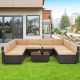 Black 9-Piece Patio PE Rattan Wicker Sofa Set Outdoor Sectional Conversation Furniture Chair Set with Beige Cushions