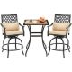 AECOJOY Black 3-Piece Metal 36.4 in. Swivel Outdoor Bistro Set with Beige Cushions