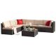 7-Pieces PE Rattan Wicker Patio Furniture Sectional Set Outdoor Lawn Conversation Sets w/ Beige Cushion