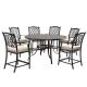 Mondawe Charcoal Gray 7-Pieces Cast Aluminum Outdoor Dining Bar Set w/ Round Table and Dining Chairs w/ Beige Cushions
