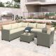 Modern 5-Piece Gary Wicker Outdoor Conversation Set with Beige Cushions, Coffee Table