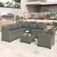 Modern 5-Piece Wicker Outdoor Conversation Set with Gary Cushions, Coffee Table and Single Chair