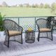Maypex Black 3-Piece Wicker Outdoor Patio Conversation Set w/ Beige Cushions