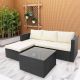 Black 3-Piece Wicker Outdoor Sectional Sofa Set w/ Beige Cushions