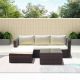 Brown 3-Piece Wicker Outdoor Sectional Sofa Set w/ Beige Cushions