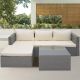 Gray 3-Piece Wicker Outdoor Sectional Sofa Set w/ Beige Cushions