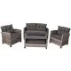 4-Piece Wicker Patio Conversation Set Coffee Table Sofa Garden with Gray Cushions