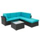 4-Piece Wicker Patio Conversation Set Outdoor Seating Sofa Set with Blue Cushions