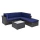 4-Piece Wicker Patio Conversation Set Outdoor Seating Sofa Set with Navy Cushions
