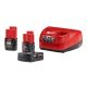 Milwaukee M12 12-Volt Lithium-Ion 4.0 Ah and 2.0 Ah Battery Packs and Charger Starter Kit