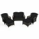 5-Piece Wicker Patio Conversation Set w/ Black Cushions and 2 Ottomans
