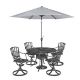 HOMESTYLES Grenada Charcoal Gray 5-pc Cast Aluminum 48 in. Round Outdoor Dining Set with Umbrella