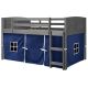 Donco Kids Antique Grey Twin Louver Low Loft Bed w/ Blue Tent Kit