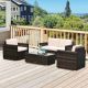 Outsunny Brown 4-Piece Steel Plastic Rattan Patio Conversation Set w/ Beige Cushions, 1 Sofa, 2 Armchairs, and Coffee Table