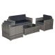4-Piece Wicker Patio Conversation Set with Grey Cushions