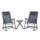 Outsunny Grey 3-pc Metal Patio Conversation Set with 2 Rocking Chairs and Middle Round Coffee Table