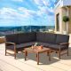 Outsunny 6-pc Wooden Patio Conversation Set with Grey Cushions, 5 Chairs, and a Coffee Table