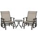 Outsunny Grey 3-Piece Metal Gliding Chair and Tea Table Set Lawn Chair with Tempered Glass