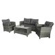 Outsunny Grey 4-pc Iron Plastic Rattan Patio Furniture Set with Grey Cushions, 2 Single Chairs, 1 Double Sofa, and 1 Tea Table