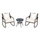 3-Piece Steel Plastic Rattan Patio Conversation Set with White Cushions, 2 Rocking Chairs and 1 Table