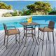 Outsunny Brown 3-pc Plastic Rattan Wicker Square Outdoor Bistro Set with 2 Chairs and 1 Center Table