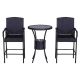 Outsunny 3-pc Outdoor Plastic Rattan Wicker & Metal Frame Bistro Set with Included Ice Buckets, Bar Stools, and Center Table