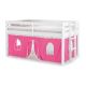 Alaterre Furniture Jasper Twin Junior - Loft Bed, White Frame and Pink/White Bottom Playhouse Tent