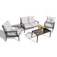 Black 4-Piece Aluminum Patio Conversation Set with Beige Cushions (Fully Assembled)