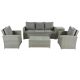 Gray 5-Piece Wicker Patio Conversation Set with Gray Cushions and Tables