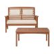 Alaterre Furniture Lyndon 2-Piece Eucalyptus Wood Outdoor Patio Conversation Set with Bench and Cream Cushions and Cocktail Table