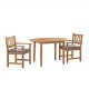Alaterre Furniture Manchester 3-Piece Acacia Wood Outdoor Dining Set with Round Dining Table and 2 Dining Chairs with Gray Cushions