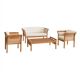 Alaterre Furniture Stamford 4-Piece Eucalyptus Wood Outdoor Patio Conversation Set with 2 Chairs, Bench and Coffee Table