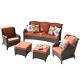 XIZZI Adelina Brown 5-Piece Wicker Outdoor Patio Conversation Seating Set with Orange Red Cushions